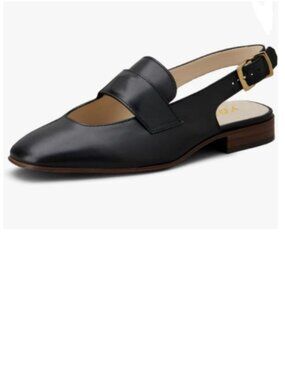 YDN Black Closed Toe Slingback Loafers Strap Buckle Low Chunky Heel Pumps
